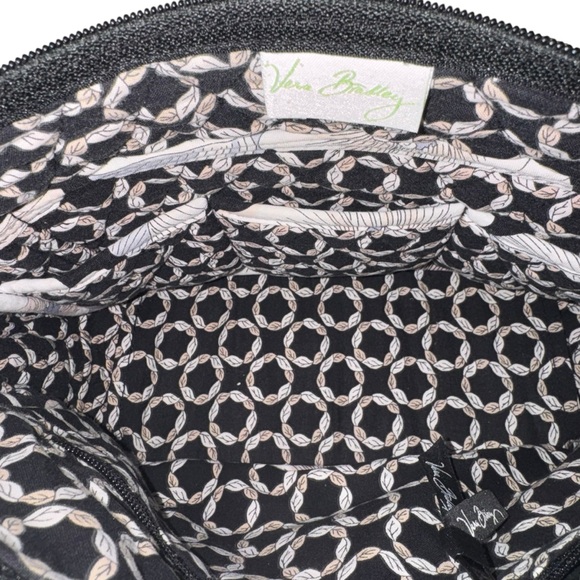 Vera Bradley Quilted Floral Shoulder Bag Black Cream 10x8 Zip Pocket - Picture 5 of 10